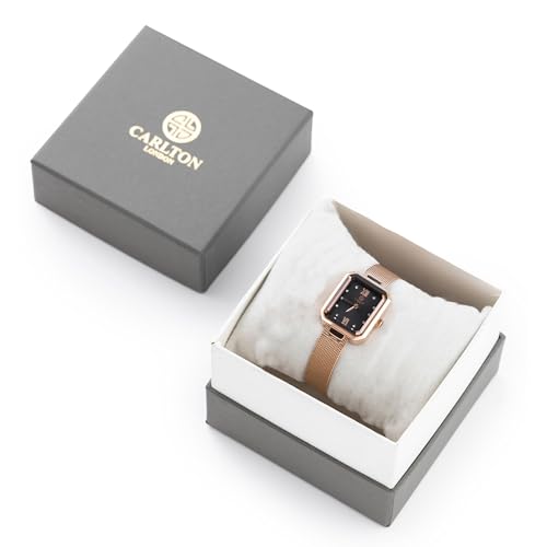 Carlton London Women Stainless Steel Analog Watch | mothers day gift for mom | Gold-Black Waterproof Watches for Women Girls Ladies | Luxury Square Watch | Fashionable Trendy Quartz Movement Wrist Watch - CLRGMBLK