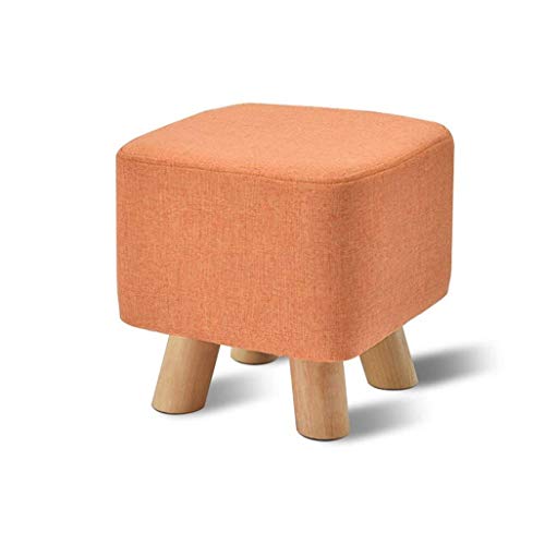 Xuping shop Otomana cuadrada, redonda tapizada estribera reposapiés otomana de madera resistente al polvo silla del niño tela de lino del amortiguador de asiento en Orange corredores |Habitación robus