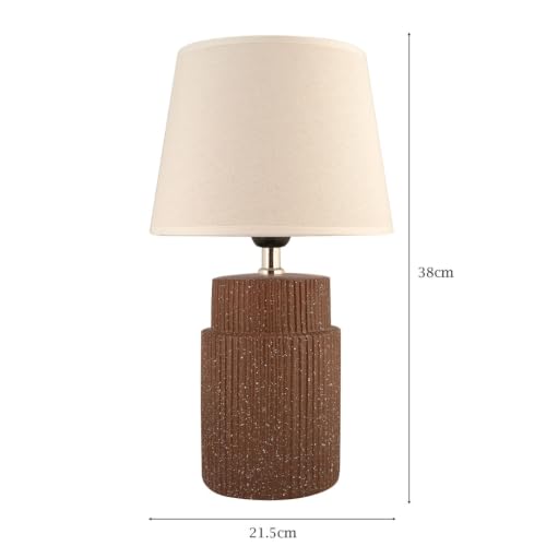 Image of ELARE Modern Brown Table Lamp with Cotton Fabric Shade, Warm Ambient Light, Bulb Included, Wired Bedside Lamp for Bedroom, Living Room, Study & Office