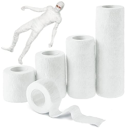 25 Yards 5 Rolls Halloween Mummy Bandage Wrap Self Adhesive Stretch Gauze Bandage Rolls Halloween Mummy Costume for Women Men Cosplay
