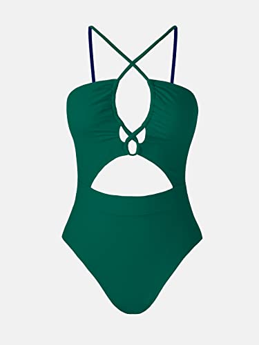 CUPSHE Women's One Piece Swimsuit Plunge Neckline Cutout Criss Cross Bathing Suit4