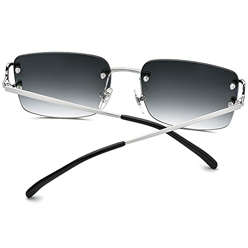 Image of HEPIDEM Rimless Rectangle Zircon Diamonds UV400 Square Sunglasses for Men with Nylon Lens