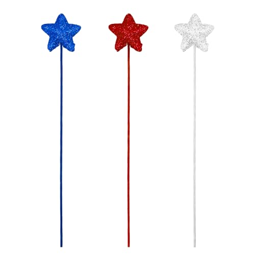 Dohia 4th of July Puffy Glitter Star Picks Foam Glitter Star Picks White Red Blue Star Stems Patriotic Independence Day Decor Patriotic Floral Picks D1-WJXCB
