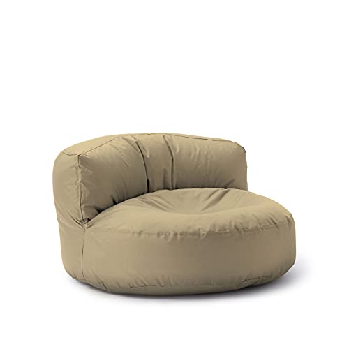 Lumaland Sofá Puff Redondo Grande 320l con Respaldo & Relleno Incluido - Sillón Relax Impermeable para Exterior - Mueble Ideal para Salón, Jardin y Terraza - 90 x 50 cm/Beige
