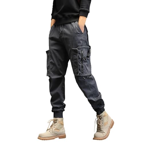 BGKKTLW Pantalones ajustados de algodón para hombre, corte entallado, pierna recta, cintura cómoda, pantalones de motocicleta, gris, XL