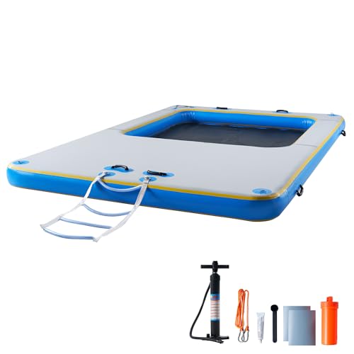 Albott 12x8ft Inflatable Floating Dock with Bounce Pool, Non-Slip Surface Inflatable Dock with...