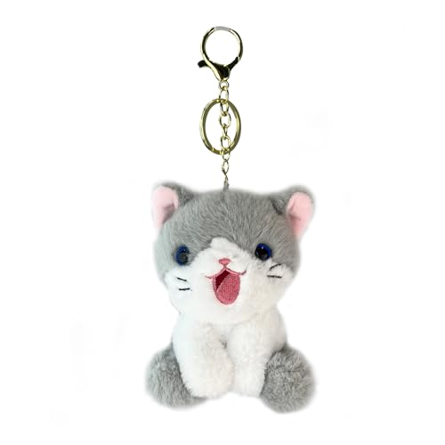 CIATOO 4.3-inch Gray Cat Plush Keychain Purse Charm Cute Bag Charms Gifts for Women