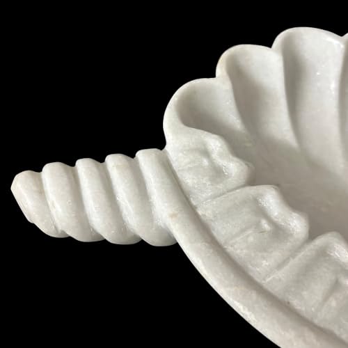 Image of Marble Urli Bowl for Decoration | Big Potpourri Decorative Bowls in Home decor | Large White Floating Flower Plates of Stone | Small Shape puja Item | (14 inch, Shankh)