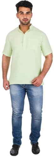 Image of Men's Cotton Short Kurta Without Pant | Mandarin Neck Short Kurta | Half Sleeve Casual Kurta | Traditional Ethnic Regular Kurta | Solid Plain Kurta for Men's (Pack of 1)
