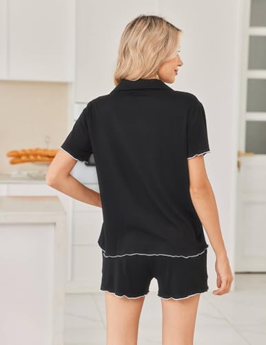 Ekouaer Womens Pajama Sets Button Up Bride Pjs Set 2 Piece Soft Sleepwear Short Sleeve Lounge Sets with Shorts, S-XXL3