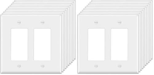 Image of [20 Pack] BESTTEN Decorator Wall Plate, 2 Gang Standard Size Outlet Cover for GFCI and USB Receptacles, H4.53 inch x W4.57 inch, Unbreakable Polycarbonate Material, UL Listed, White