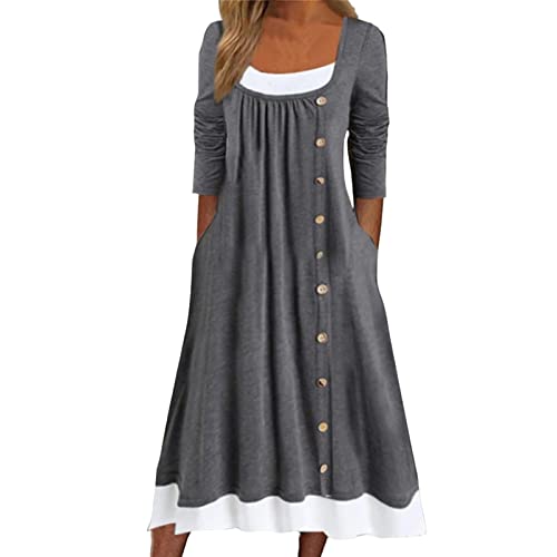 Robe longue femme col U ample vintage bohème élégante et douce