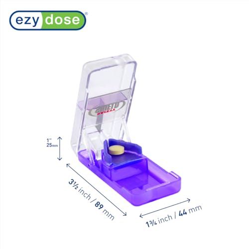 Image of Ezy Dose Pill Cutter with Safety Shield, Stainless Steel Blade, Purple | Daily Usage, Safely Cut Pills, Vitamins, Tablets in Half, Accurate and Easy Cutting, Travel Sized, BPA Free