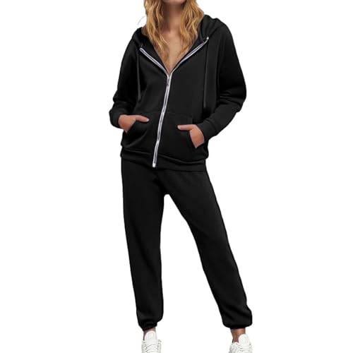 Survêtement de jogging pour femme pantalon taille haute et sweat à capuche manches longues