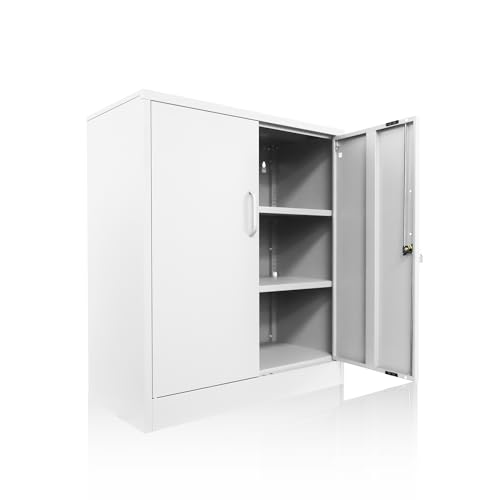 Ondis24 Aktenschrank, Mehrzweckschrank, Schloss, verstellbare Ablagen, Stabil, belastbar, Doppeltüren mit Türmagnet, Griffen Robust und sicher, werkzeugschrank, Büro, Werkstatt, Garage (Weiß, 90)