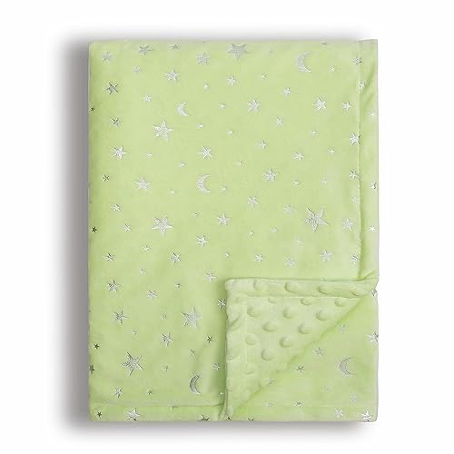 Image of Donsonny Baby Blanket for Boys Girls Soft Minky with Double Layer Dotted Backing, Star and Moon Printed 30 x 40 Inch Receiving Blanket (Green)