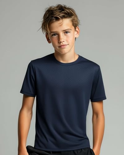Image of Real Essentials 5 Pack: Boys Breeze Tech Dry-Fit Short Sleeve Athletic T Shirt Active Workout Gym Kids Youth