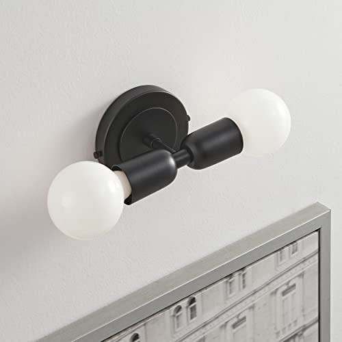 Image of BRIGHTTIA Luna Duo 2 Light Wall Sconce - Mid Century Modern Fixture for Wall & Ceiling - Minimalist Edison Lamp for Hallway and Bathroom Vanity - Matte Black (BW0026-2B)
