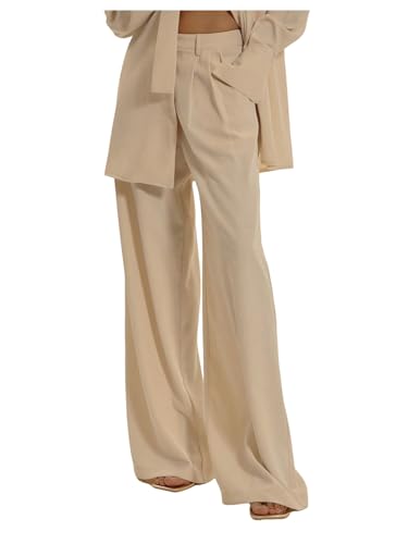 Floerns Women's Pleated Wide Leg Dress Pants Business Casual Outfit Suit Trousers