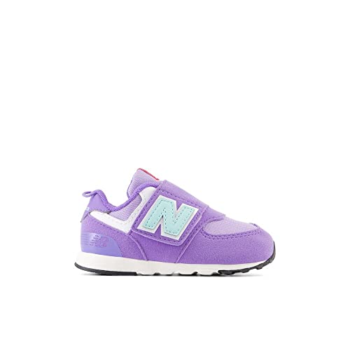 Image of New Balance Kid's 574 New-B V2 Heritage Brights Hook and Loop Sneaker, Violet Crush /Bright Cyan, 3.5 XW Infant