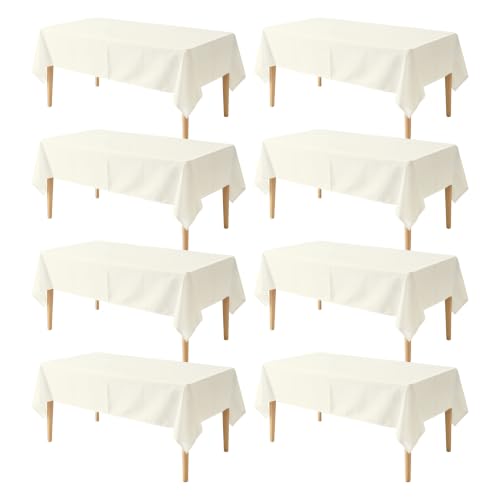 Image of 8 Pack Table Cloth 60 x 102 Inch, Rectangle Tablecloth, Stain and Wrinkle Resistant Washable Polyester Table Cover for Buffet Party, Dinner, Weddings and Camping, Ivory