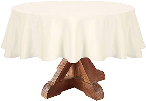 Image of Obstal Round Table Cloth, Ivory, 60 Inch Diameter | Oil-Proof Spill-Proof Water Resistance Microfiber Tablecloth, Decorative Fabric Circular Table Cover for Outdoor /Indoor Use