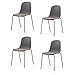 KHG 4er Set Esszimmerstühle Küchenstuhl stapelbar - Kunststoff Sitzschale mit Polsterung & Flachgewebe, Metallgestell Ton in Ton, minimalistisches Design, bis 120 kg belastbar - Dunkelgrau