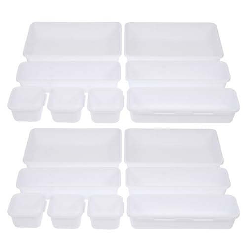 JOINPAYA Organizador de Cajones de Escritorio en Color Claro 16 Piezas (24x16x9 Cm) Caja de Almacenamiento Modular para Maquillaje y Cosméticos Compartimentos Apilables para Baño y Oficina