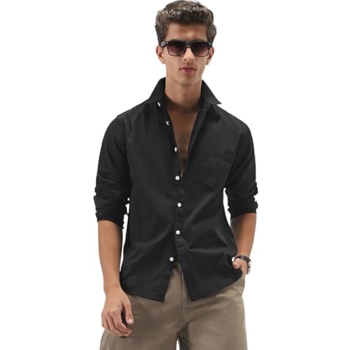 Image of Urbano Fashion Men's Cotton Full Sleeve Regular Fit Casual Solid Slub Shirt with Spread Collar