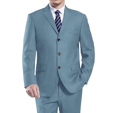 Mens 3 Button Suits Classic Fit Men Business Formal Attire 2 Piece Three-Button Jacket Dress Pants Suit Set