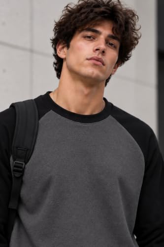 Buy FN3 Premium Men Raglan Sleeve Sweatshirt for Men DarkGrey::Black - Image 5