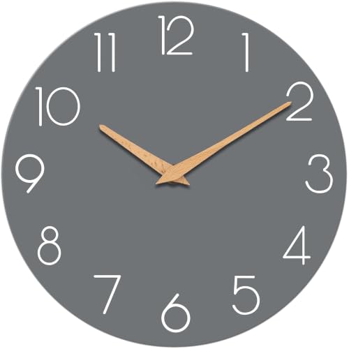 cicininc Wall Clock, Gray Silent Non-Ticking, Decorative Battery Operated Wall Clocks for Bedroom, Kitchen, Home, Office, School, Hotel (8 Inch)