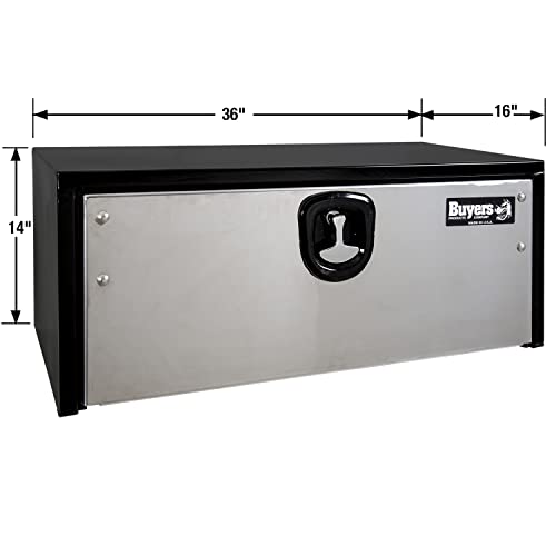Image of Buyers Products 1703705 Black Steel Underbody Truck Box With Silver Polished Stainless Steel Door, 14 x 16 x 36 Inch, Made In The USA, Truck Tool Box Organizer With Storage, Job Box For Work Truck