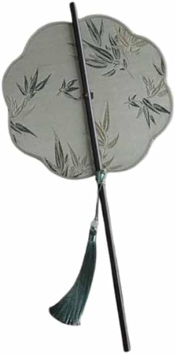 Handmade Chinese Style Bamboo Handle Silk Fan - Vintage Embroidered Palace Fan for Hanfu Wedding (Color E)