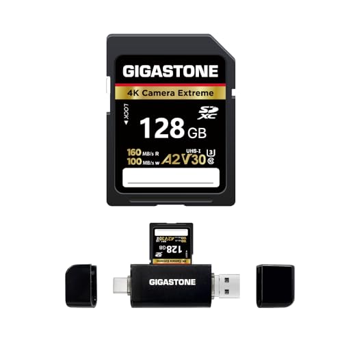Image of 【5-Years Data Recovery】 GIGASTONE 128GB SD Card with USB Type C Card Reader, 4K Camera Extreme, UHS-I A2 V30 U3 C10 SDXC Memory Card, Speed up to 160MB /s, Compatible with Kodak Olympus Digital Camera