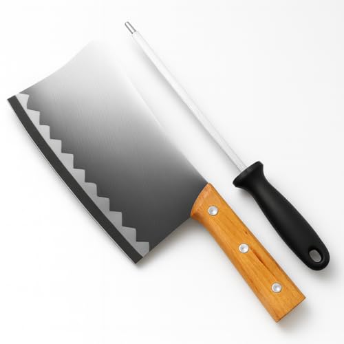Image of Machado Forging Serbian Chef Knife Set - 12 inch Full Tang High Carbon Clad Steel Butcher Cleaver with Knife Sharpener - Perfect for Vegetables, Fish, Meat - Ideal for Kitchen, Hotel, Restaurant