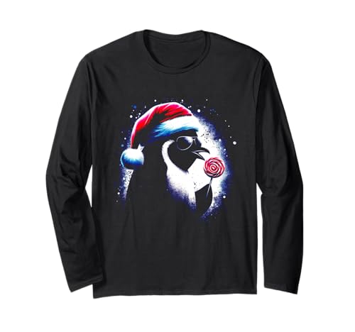 Sombrero de Papá Noel de pingüino – Vintage Penguin Christmas Lover Manga Larga