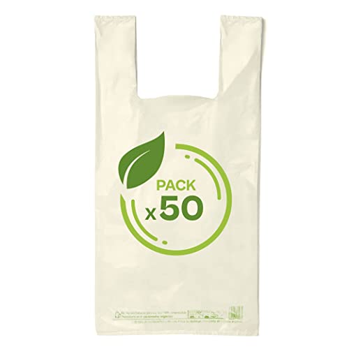 RC ocio Pack 50 Bolsas con Asas Camiseta 50x60 biodegradables compostables Reutilizables/Bolsas...