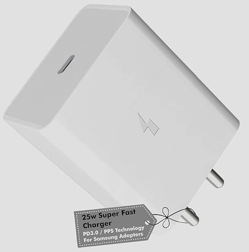 Image of 25W Super Fast USB-C Wall Adapter | Works with Samsung Galaxy S /A /M /F Series - S23 /S22 /S21 FE /S20 / A34 / M14 /M54 /M34 /M53 /M33 /M13| Original Rapid Charging (White)