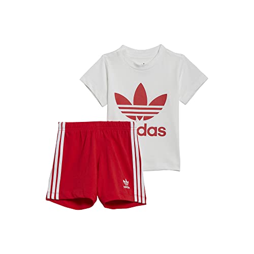 Adidas Baby Short TEE Set Pants, Top:White/Vivid red Bottom:Vivid RED S21, 3-6M