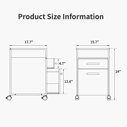 Image of FEZIBO 2-Drawer Mobile File Cabinet, Wood Rolling Filing Cabinet for A4 /Letter Size, Printer Stand, Storage Cabinet for Home Office, Rustic Brown