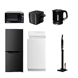 [山善] 【新生活家電6点セット】 家電セット 冷蔵庫106L 洗濯機6kg 電子レンジ17L 炊飯器3合 ケトル クリーナー ブラック 一人暮らし