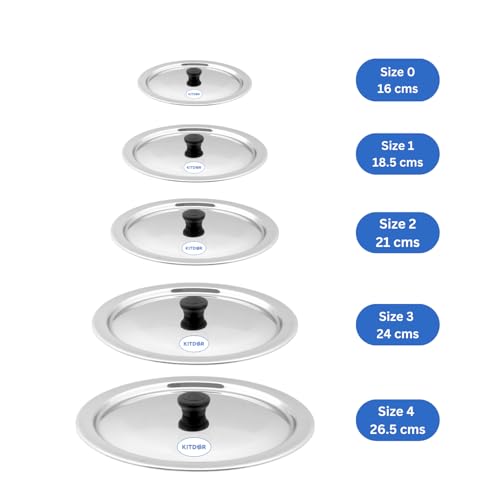 Image of Glossy Steel Lids for Utensils with Knobs | Melt-Free with a Good Gripsteel Lid for Kadai and Other Utensils | Round, Rust Resistant Steel (5 Pcs Set, Small)