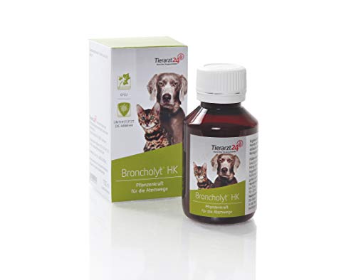 Tierarzt24 BRONCHOLYT HK unterstützt die Atemwege von Hunden & Katzen mit natürlicher Pflanzenkraft - Mit reinen ätherischen Kräuterölen. Bei Husten und geschwächtem Immunsystem - 100 ml Cover