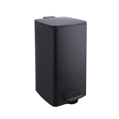 Relaxdays Cubo de Basura para Cocina, 30 litros, Dispositivo de Descenso automático, Cubo Interior extraíble, Metal Mate, Cubo Cuadrado con Pedal, Color Negro