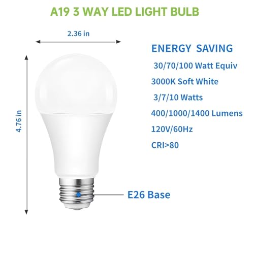 Vvh A19 10W Ul Listed 3 Way Led Light Bulbs 4 Pack thumb #4