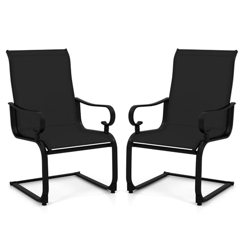 Image of Giantex Patio Dining Chairs Set of 2, High Back Outdoor Patio Chairs with Metal C Spring Frame, Heavy Duty Outside Dining Chairs for Porch Lawn Garden Backyard Balcony Pool, Black