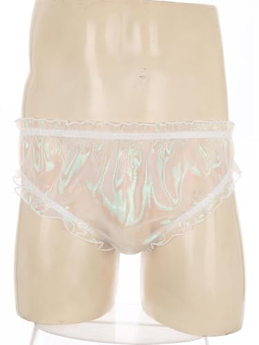 TiaoBug Men's Organza Sheer Frilly Underwear Sissy Glitter Briefs Crossdress Transgender Panties3