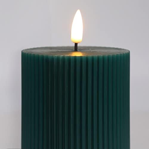 Eywamage 4 Pack Green Flameless Pillar Candles with Remote, Flickering Tall LED Battery Wax Candles Φ 3" H 4" 5" 6" 8"