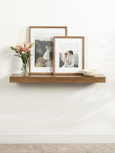 Image of Kate and Laurel Havlock Modern Natural Floating Shelf; 36 x 8; Rustic Wood; Functional Bathroom and Kitchen Shelf for Storage and Display